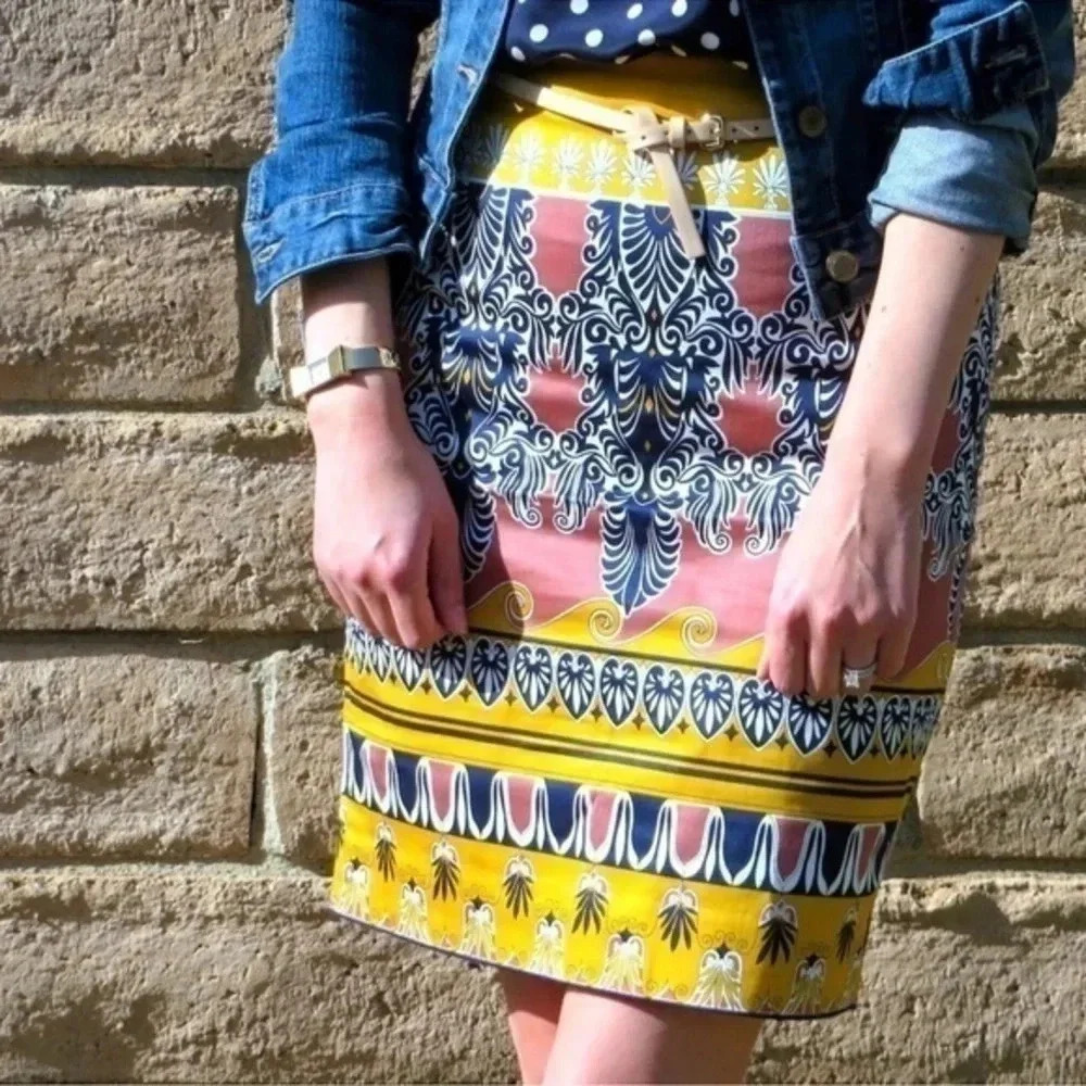 J. Crew | Art To Wear Bohemian Lisbon Scroll Print Pencil Skirt Women’s Size 00